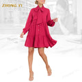Clothing Factory Wholesale Custom Women's Autumn Solid Color Fashion Style Buttons Down the Front Long Sleeve Casual Short Dress