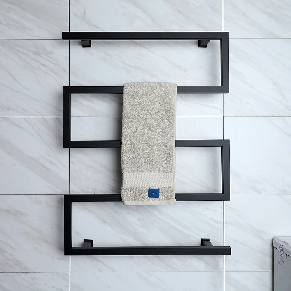 Matte Black Stainless Steel Electric Heated Towel Rail with Wall Mounted Accessory