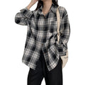 2023 New Loose Brushed Long-Sleeved Shirt Coat Oversize Korean Checked Shirt for Women