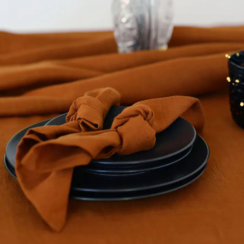 ECO Friendly Plain Dyed Terracotta Ornge 100%linen Flax Napkins and Tablecloths Sets Bulk Wedding