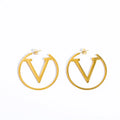 Vintage Stainless Steel 18k Gold Plated Letter V Hoop Stud Earrings for Women