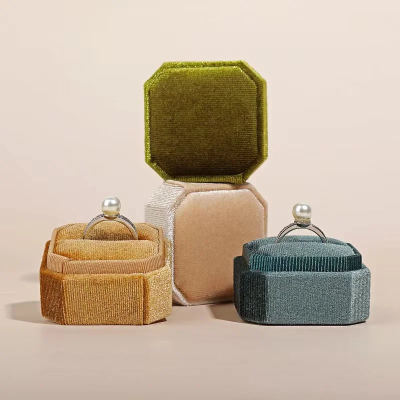 Velour Velvet Luxury Jewelry Packaging Box Jewelry Box Octagonal Hexagon Ring Box