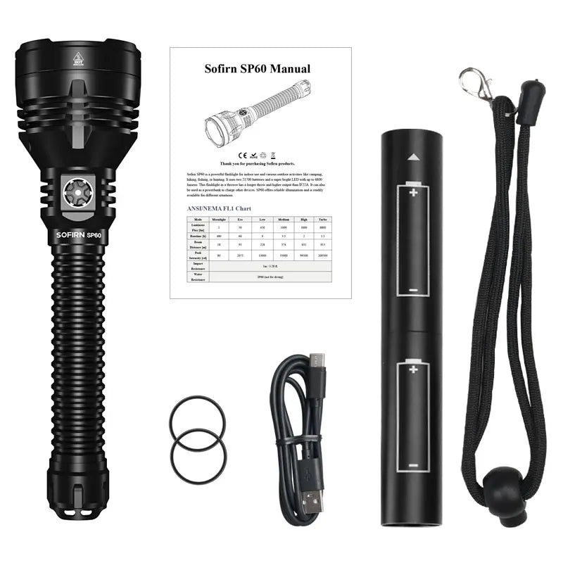 Hot Selling 6800lm 915m Beam Bistance Outdoor IP68 Waterproof Torch XHP70.3 LED Powerful LED Flashlight