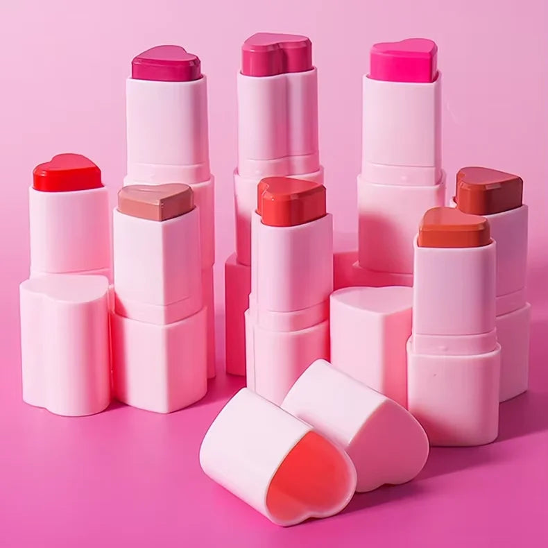 Private Label Lightweight Texture Smooth Hold Natural Finish Makeup Lovely Heart-shaped Retractable Blush Stick for Cheek
