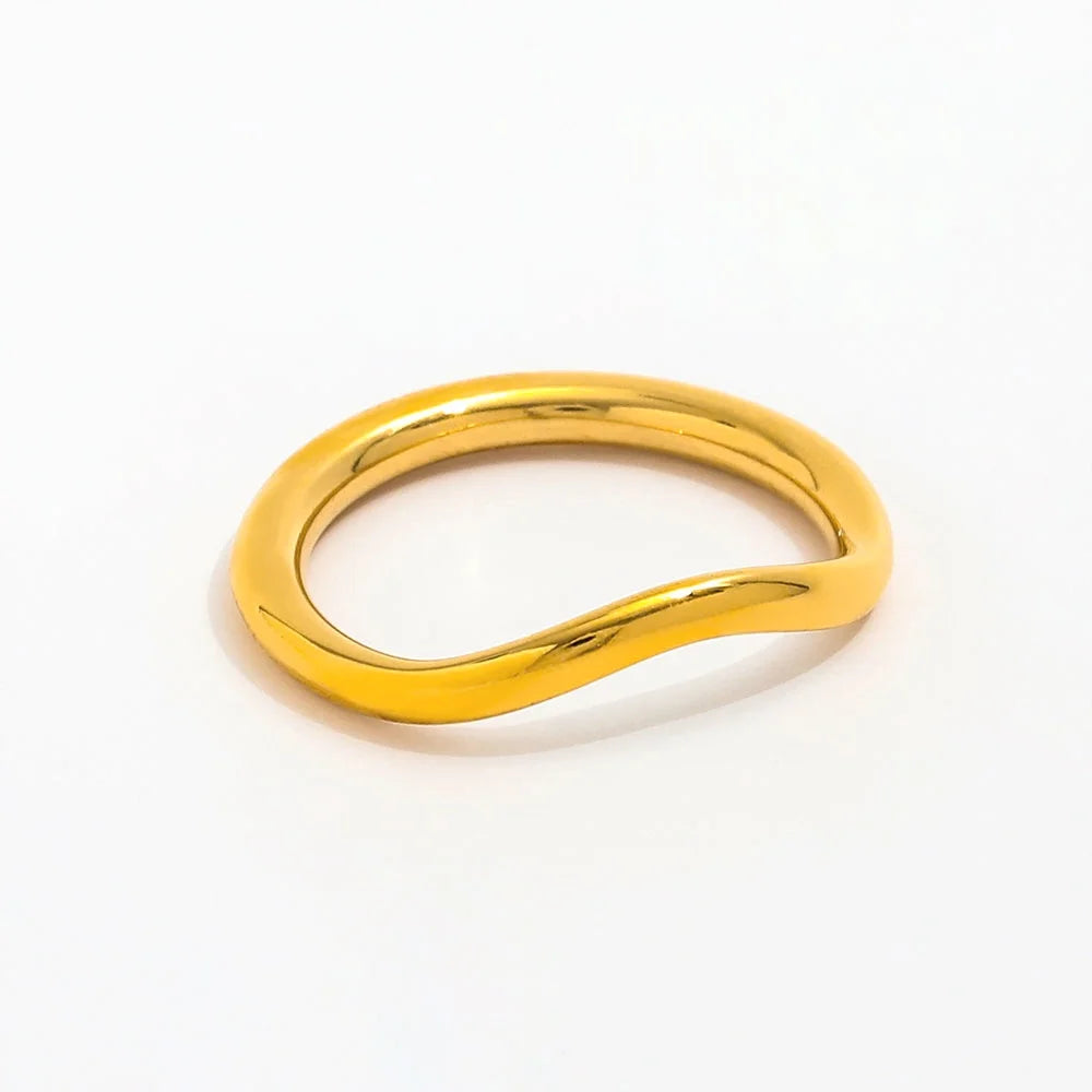 Tarnish-Free High-End 18K Gold Plated Stainless Steel Simple Line Bend Ring for Women Trendy Party Gift Jewelry