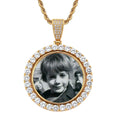 DUYIZHAO Hip Hop Double Sided Rotating Round Photo Frame Pendant Couple Photo Necklace Gold Plated Iced Out Fashion Jewelry