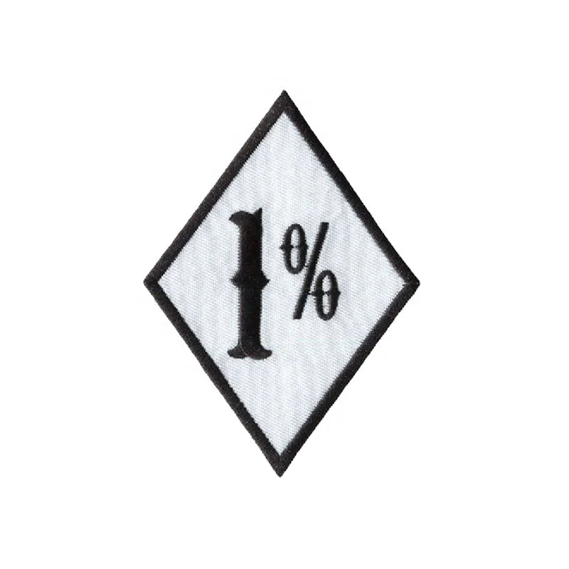 Factory Wholesale 80x115mm Custom Embroidered Fabric Patches One Percent (1%) Design for Garment/Hats (Iron-On/Sew-On/)