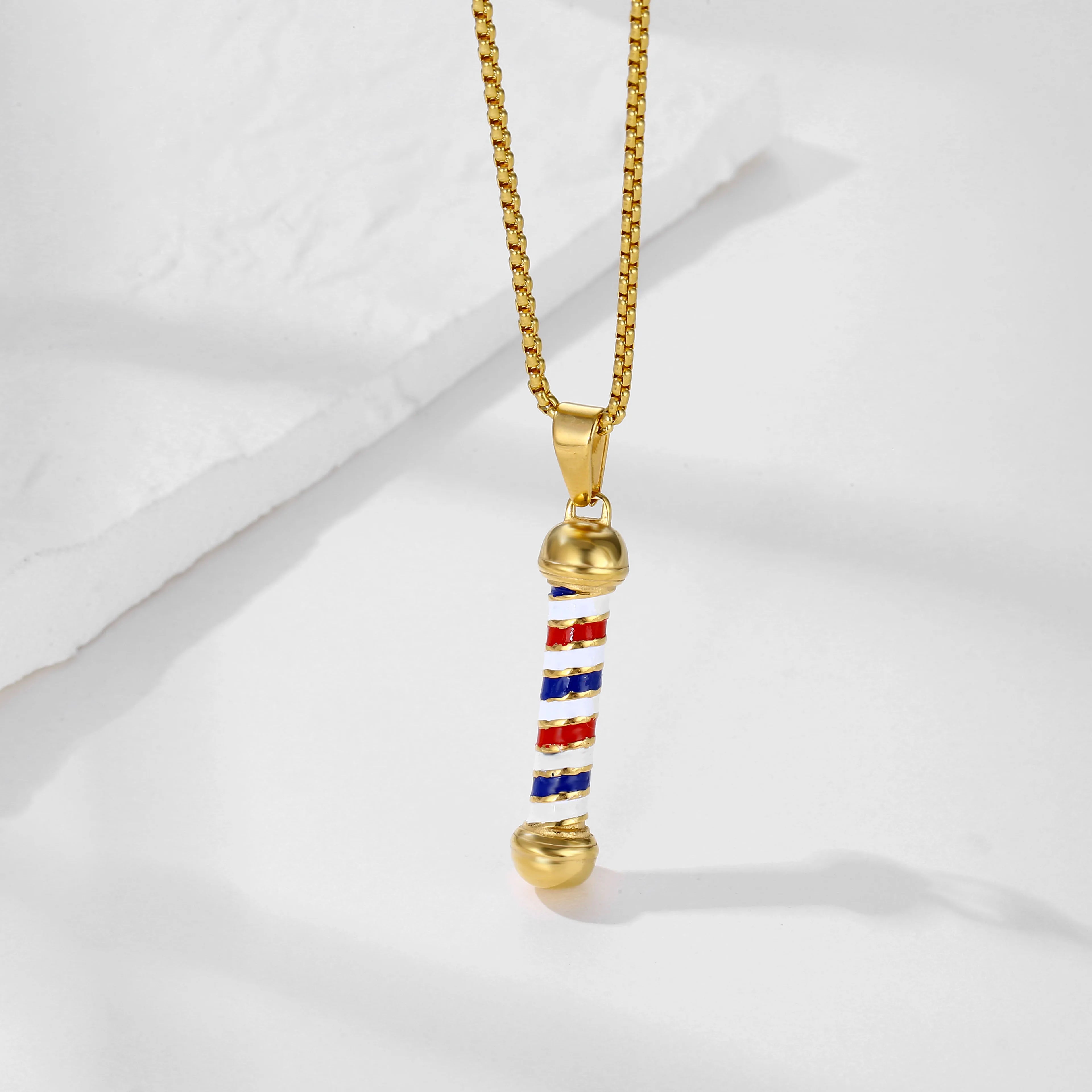 Personalize Salon Barber Pole Pendant 316 Gold Stainless Steel Hairdresser Jewelry Hair Stylist Barber Light Charm Necklace