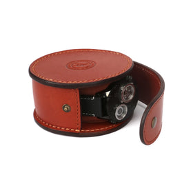 HIBO Handmade Single Luxury Round Vegetable Tanned Leather Watch Travel Case with Customizable Design and Embossed Logo