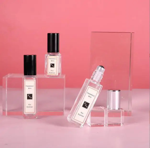 Custom logo Rectangular Shape clear Color Gold Silver Lid 5ml 10ml 20ml Metal Roller Essential Oil square Roll on Glass Bottle