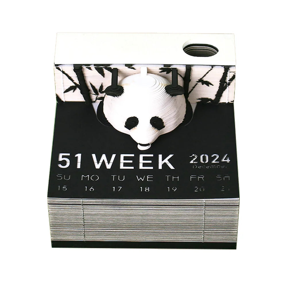 Creative Paper Craft 3D Memo Pad Panda Model Craft Calendar Home Desktop Decor Laser Cut Calendar Sheets Paper Pad