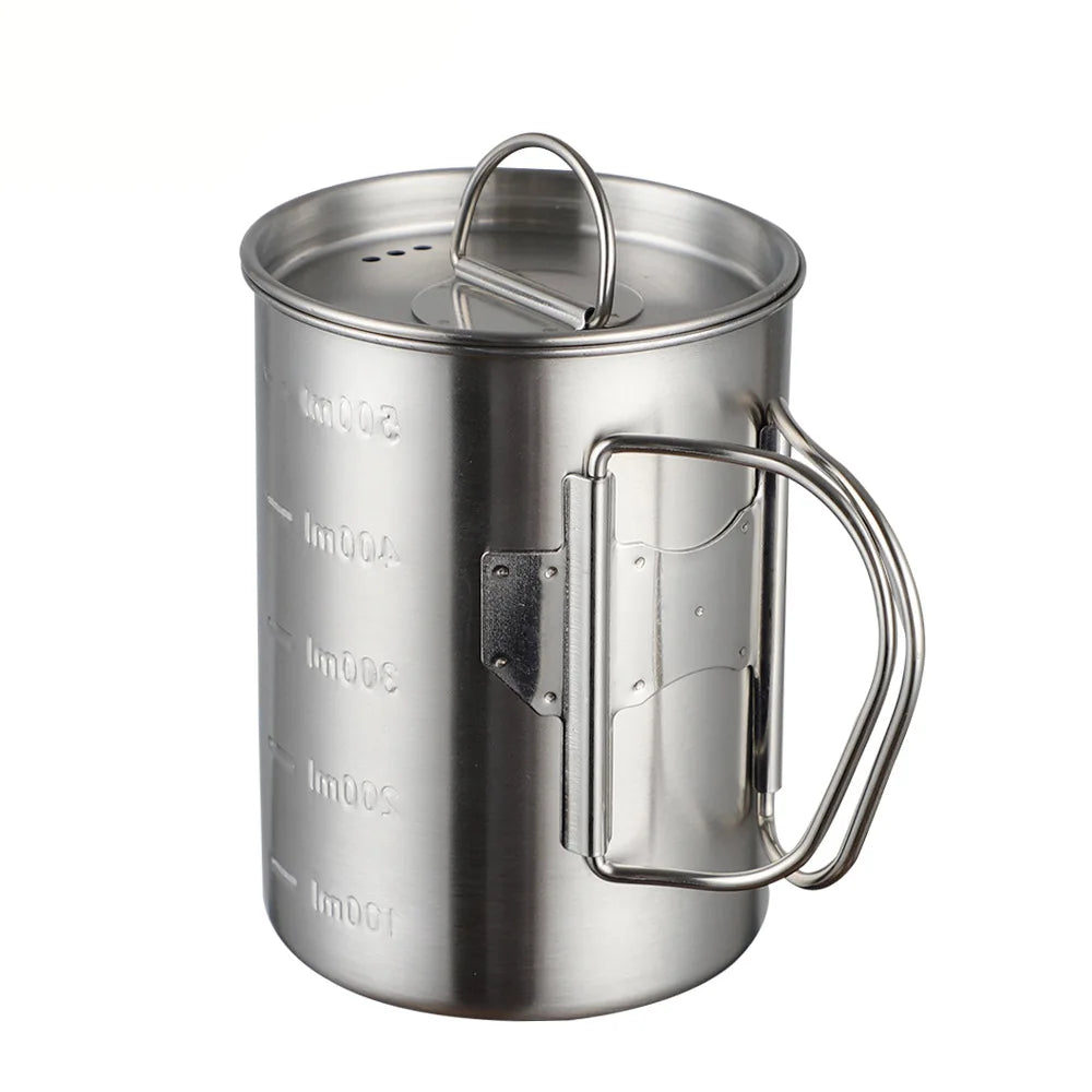 Sp-663 Outdoor Camping Stainless Steel Tableware Cup Picnic Boiling Water Folding Cup