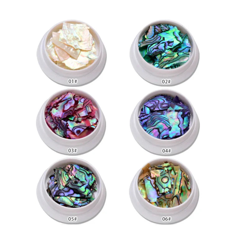 6 Colors Natural Texture Abalone Shellfish Sea Shell 3d Charm Nail Art Decoration Slice DIY Beauty Salon Nail Decals Tools