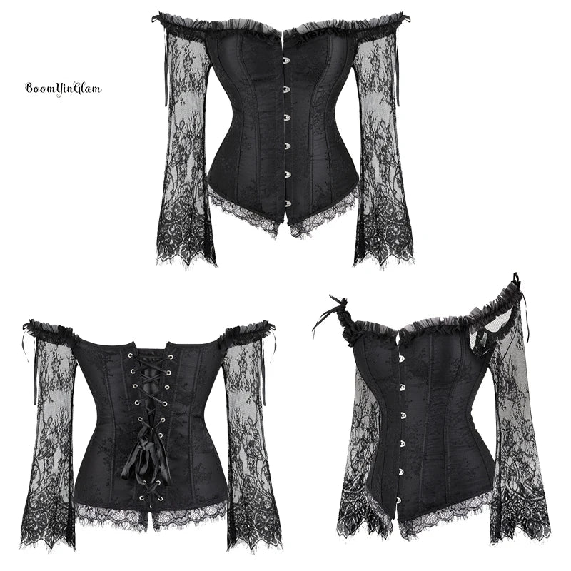 Women Embroidered Corset Waist Slimming Gothic Shoulder Straps Overbust Corset Halter Bustiers Tank Top