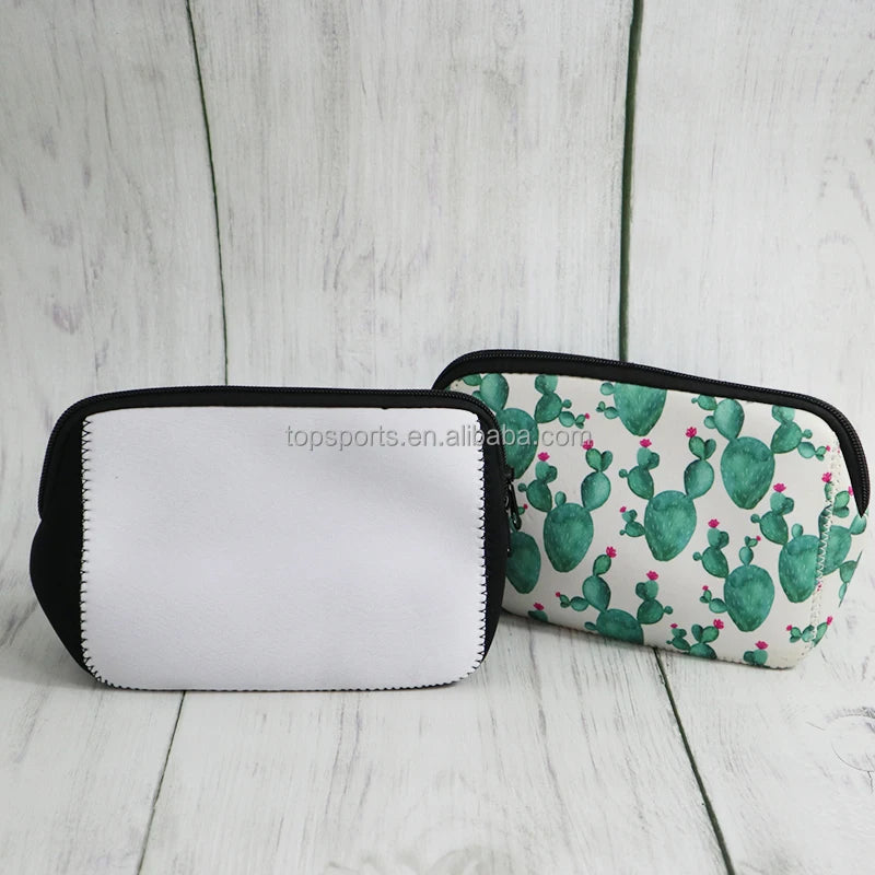 Durable White Neoprene Cosmetic Brush Bags with Waterproof Zipper Multipurpose Pouches Fashion Style Letter Pattern