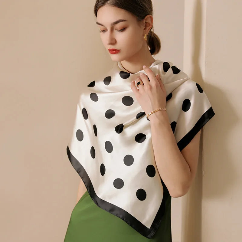 Classic  square Polka Dot Digital Print Pattern 90*90cm Elegant Silk Satin Scarves for Women