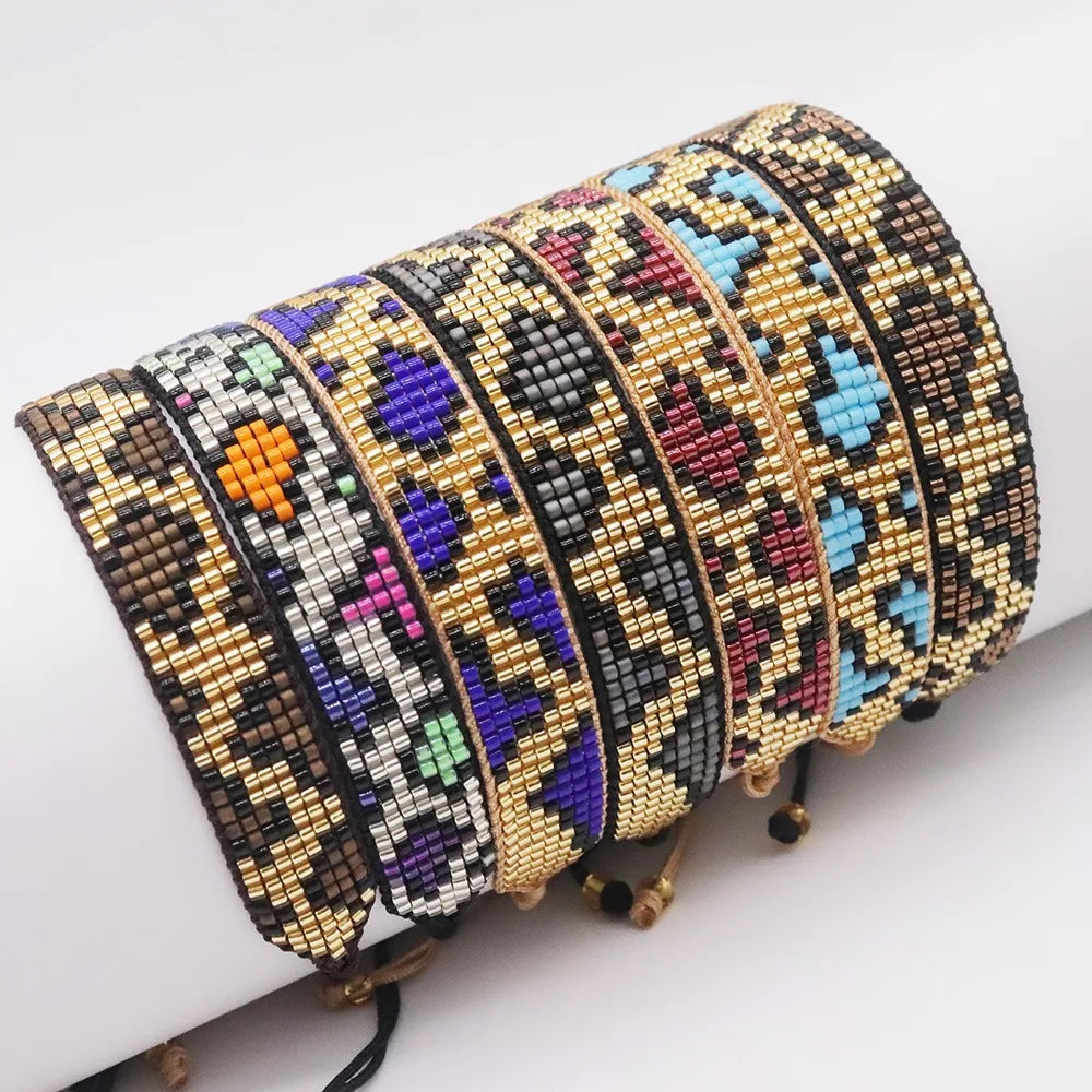 Wholesale Adjustable Bohemian Style Women's Fashion Bracelet with Geometric Leopard Print Fashion Crystal Bracelet Handmade Gift