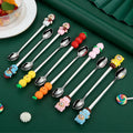 304 Stainless Steel Ice Spoon Cute Cartoon Silicone Doll Head Metal Cutlery Coffee Stirring Spoon