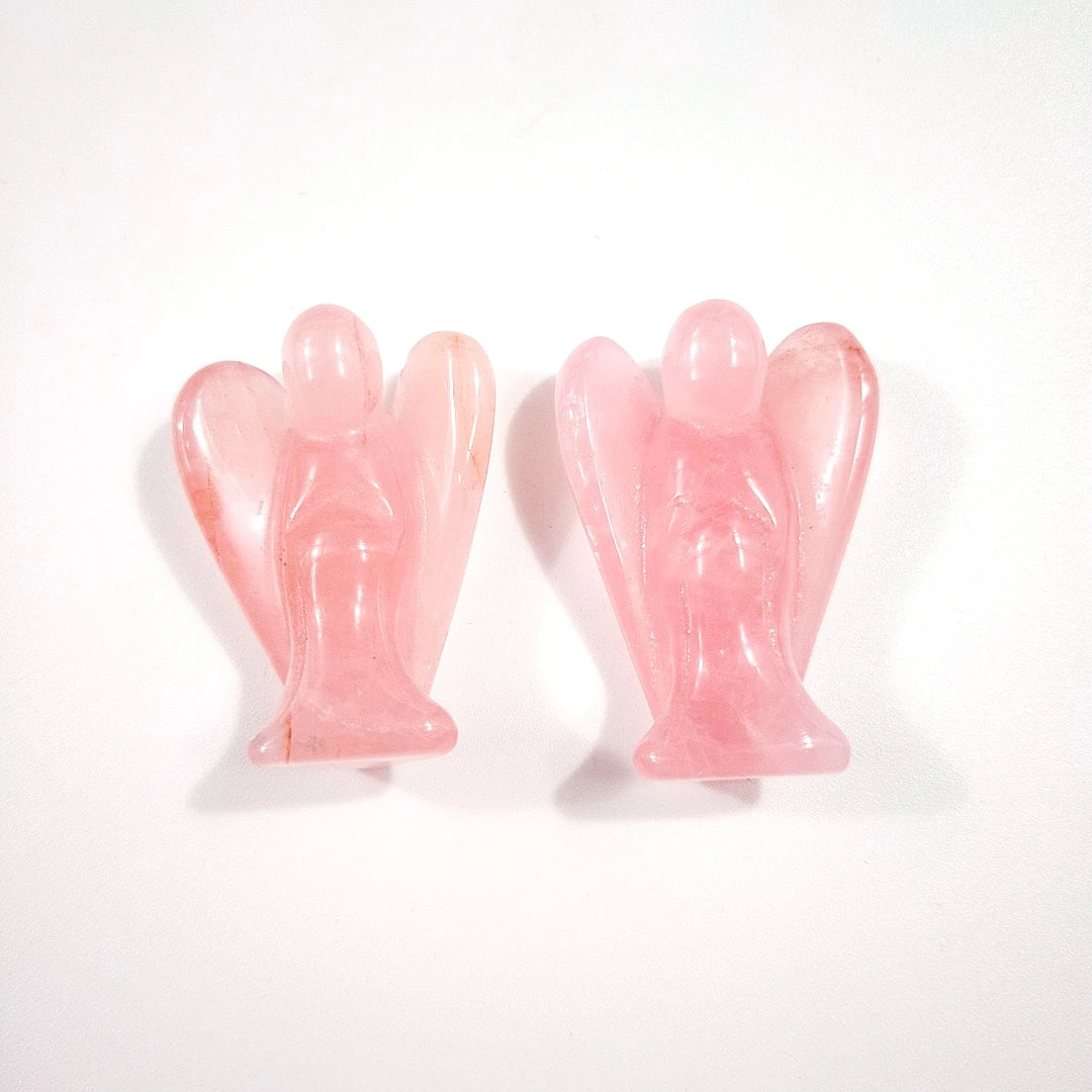 Huiying 1.5 Inch Lovely Figurines Gemstone Carving Rose Quartz Hand Carved Crystal Angel Crafts