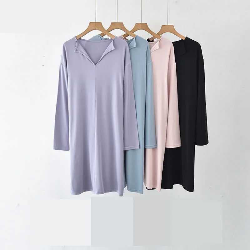 V Neck Home Clothes Wholesale Modal Solid Color Nightdress Custom logo Soft Long Sleeved Pajamas Factory Directly