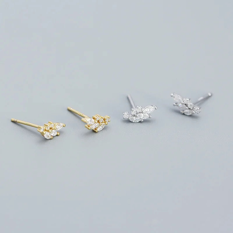 Fashion 925 Sterling Silver Stud Earring Jewelry Leaf Shape Zircon 18K Gold Plated Sterling Silver Stud Earrings for Women