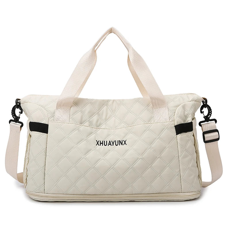 Expandable Travel Bag for Women Diamond Checkered Design Wet Dry Separation Yoga Gym Bag Large Capacity Tote Duffle Bags