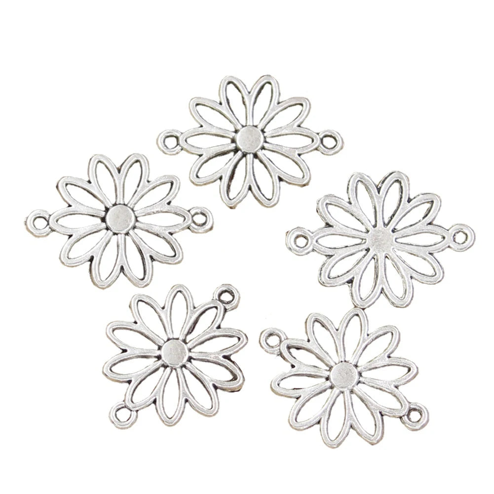 Charms Flower Connector 25x19mm Handmade Making FitVintage Tibetan Silver Color PendantsDIY for Bracelet Necklace