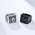 Stainless Steel Eternal Knot Symbol Signet Ring Vintage Printed Wolf Ring Nordic Viking Men Jewelry