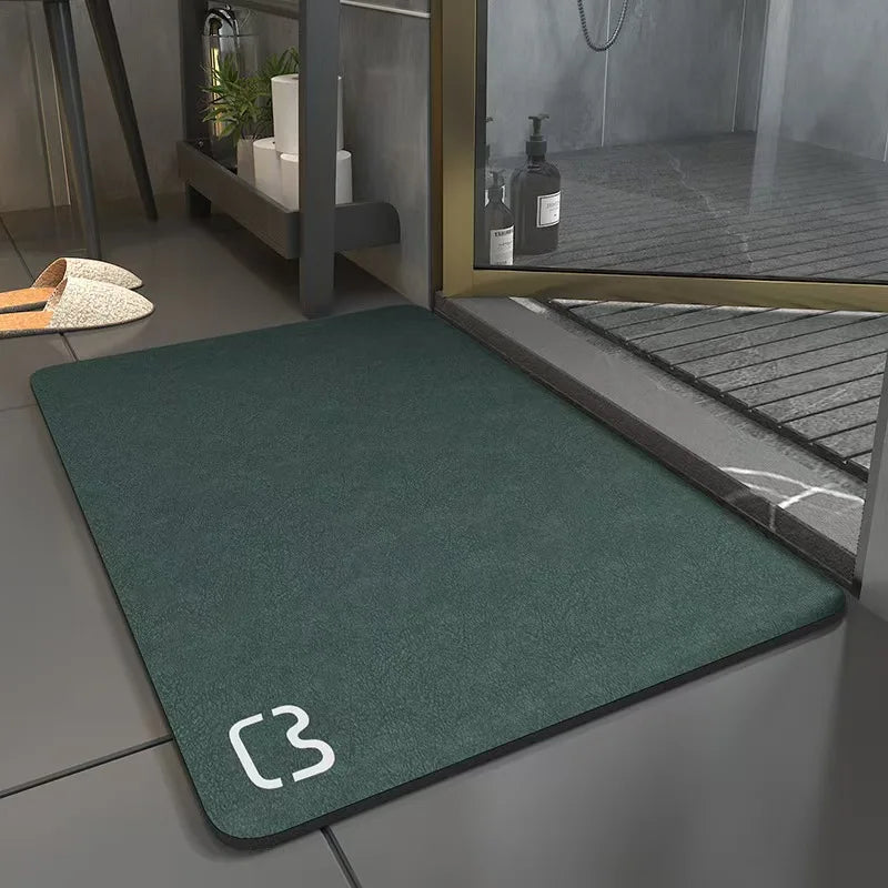 Bathroom Mat Rugs Set - Quick Dry Absorbent Non-Slip  Rubber Backing Thin Bathroom Rugs Fit Under Door Green
