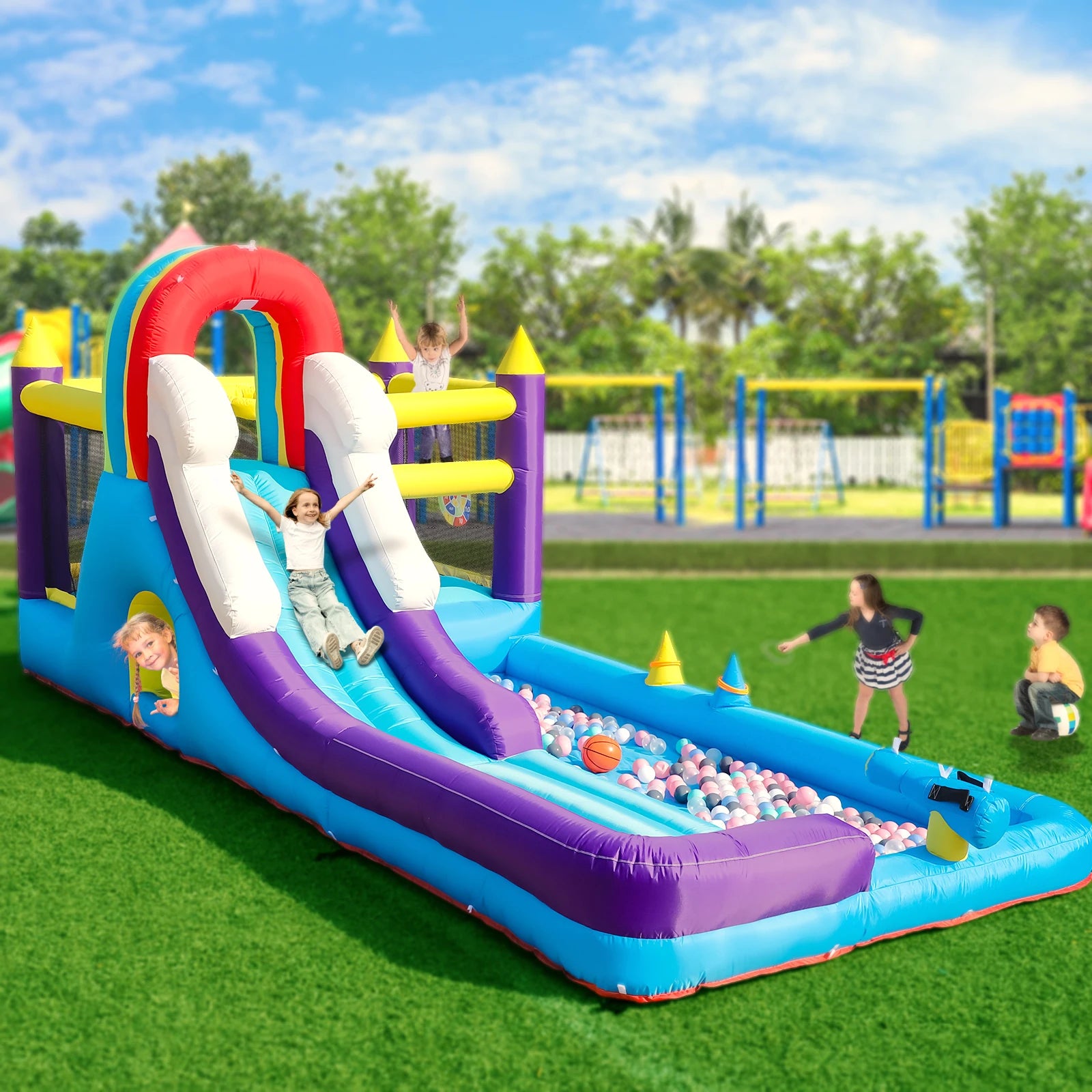 Commercial Water Slide Inflatable Bouncer Combo Bounce House Combo with SlideClimbing WallObstaclesTrampoline Ball Pit Pool
