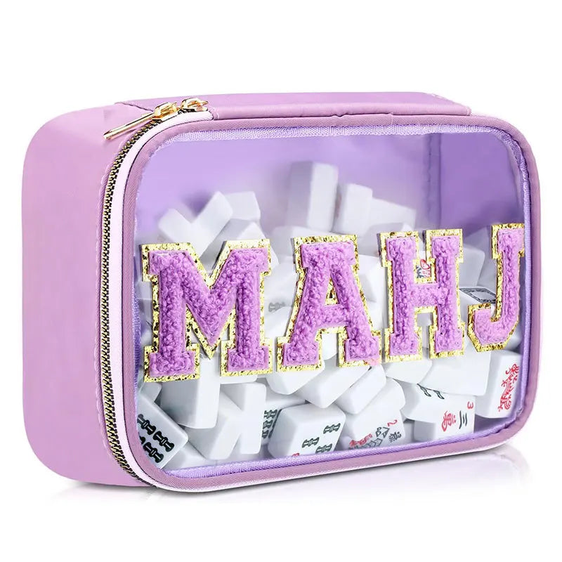 For Cross-border Open PVC Embroidered Letter Waterproof Stowable Large-capacity Cosmetic Travel for Bag Mahjong Storage