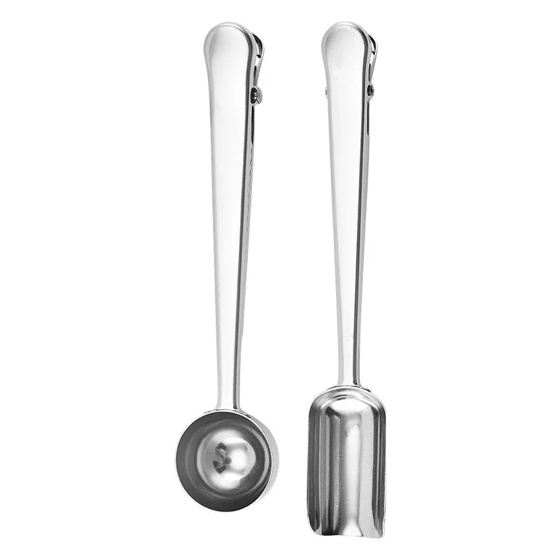 Stainless Steel Coffee Bean Scoop Milk Powder Spoon Multifunctional Bag Clip