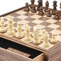 2 in 1 Antique Wooden Chess and Checkers Playing Game Set Tunisian Luxury Walnut Wood Chess Board with Drawer Staunton Chess Set