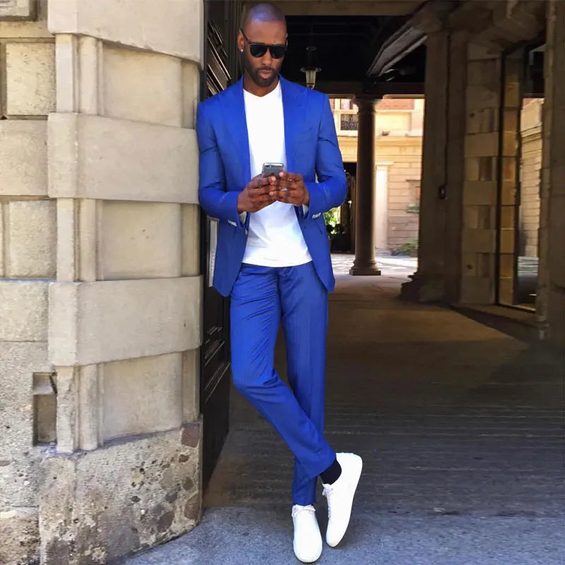 2025 New Blue Casual Stripe Suite for Man Two Pieces Top Lapel Formal Tuxedos Wedding Formal Tuxedo Prom Arket blazer Men Sets
