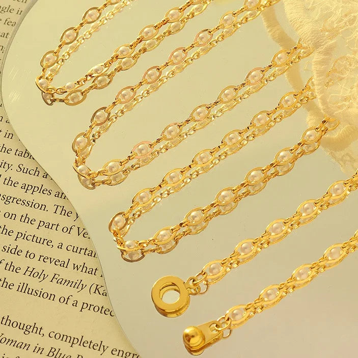 Wholesale Price Retro Simple Stainless Steel Gold Plated Baroque Pearl Beads Choker Necklace Bracelet Jewelry Set