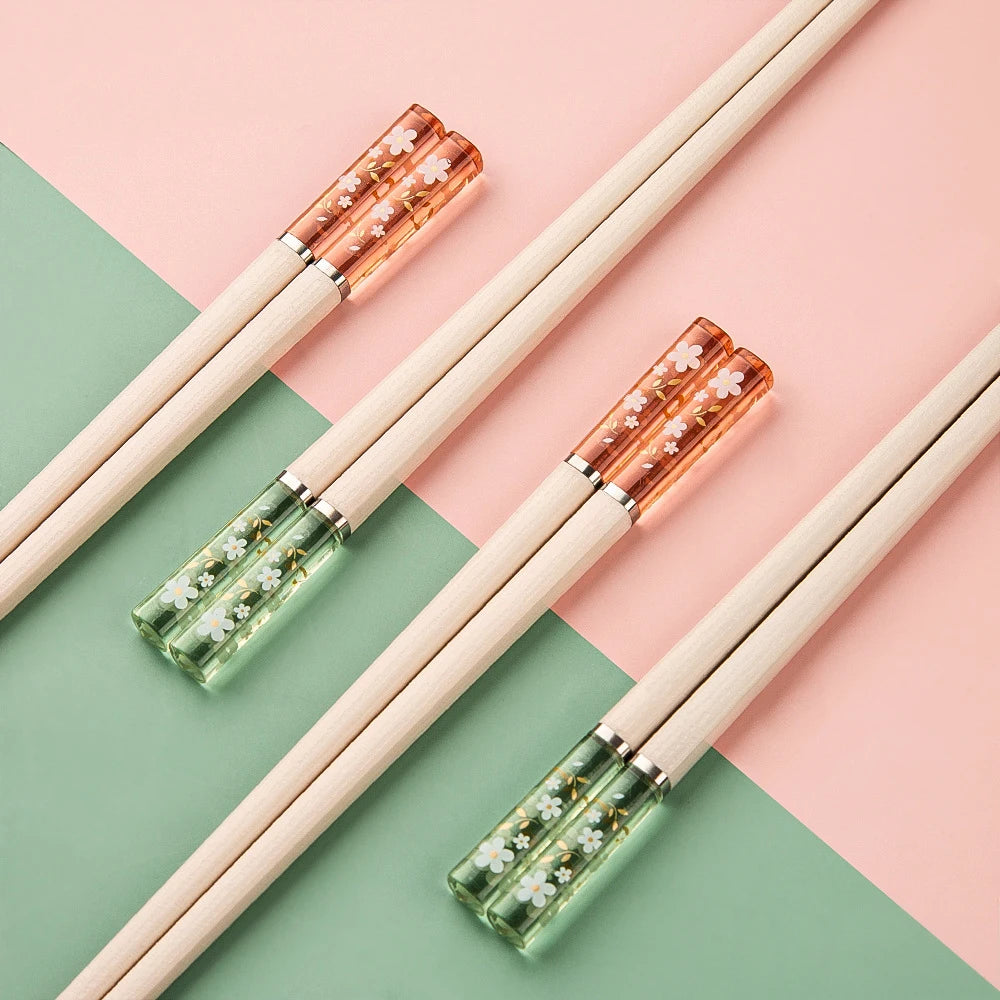 5 Pair Set Korean Colourful Girl Flat White PET Fiberglass Chopsticks Set of 5 for Eating Sushi Noodles