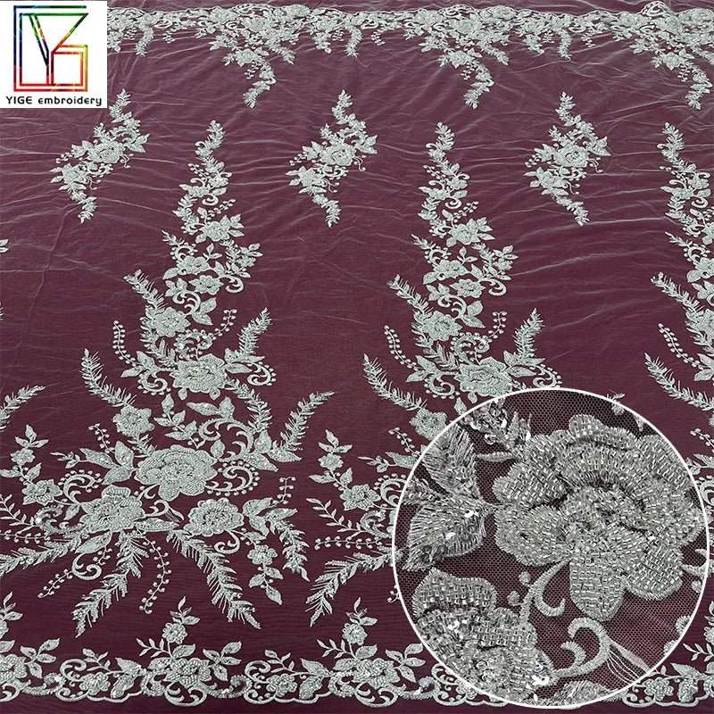 Laces Fabrics Women Sequin Net Bridal Embroidery Luxury Wedding Mesh Sequins Beads Wome Beaded Tulle Lace Fabric