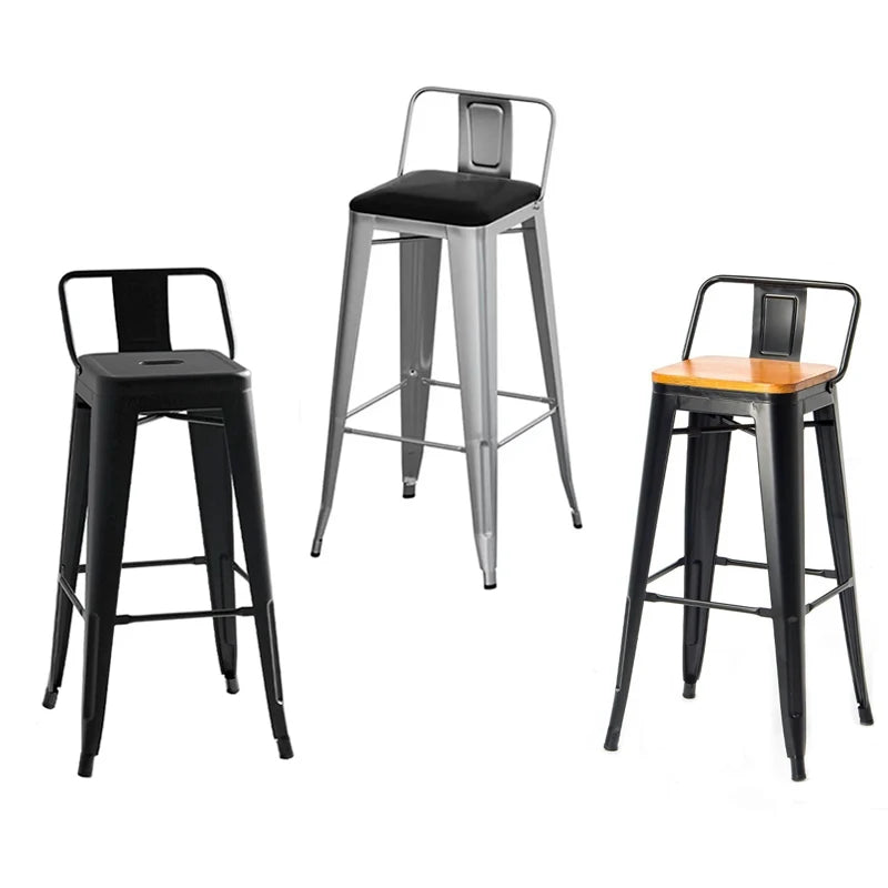 Custom Logo Industrial Style Detachable Backrest Modern Metal/Wooden/Leather Square Chair for Kitchen Bar High Stool