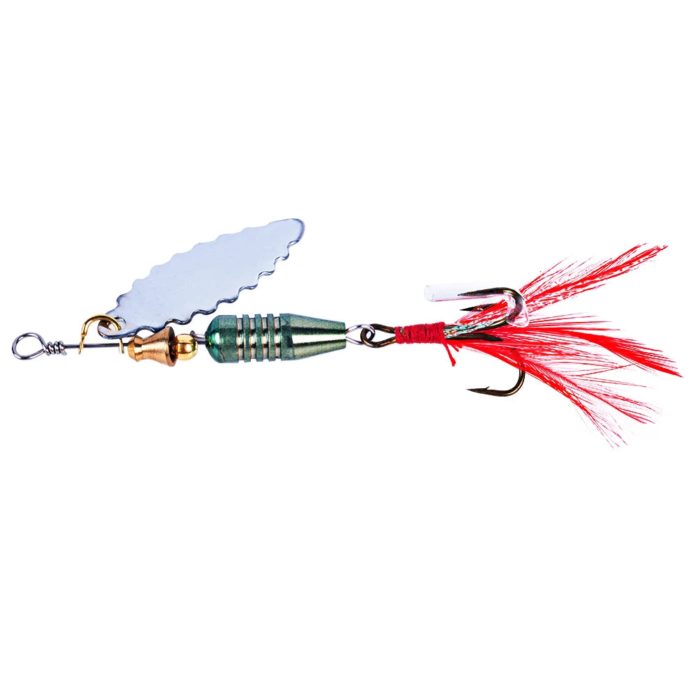 Wholesale SP151 7.5cm 8.1g Metal Spinner Baits Spoon Fishing Lures with Feather Hook