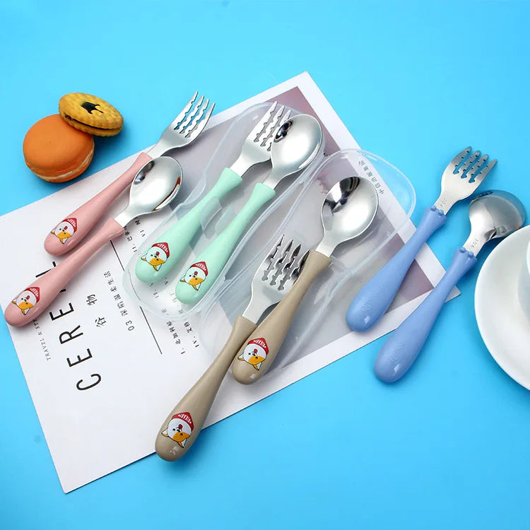 BPA Free Easy to Carry 2-Piece Kids Stainless Steel Cutlery Set Dishwasher Safe for Camping