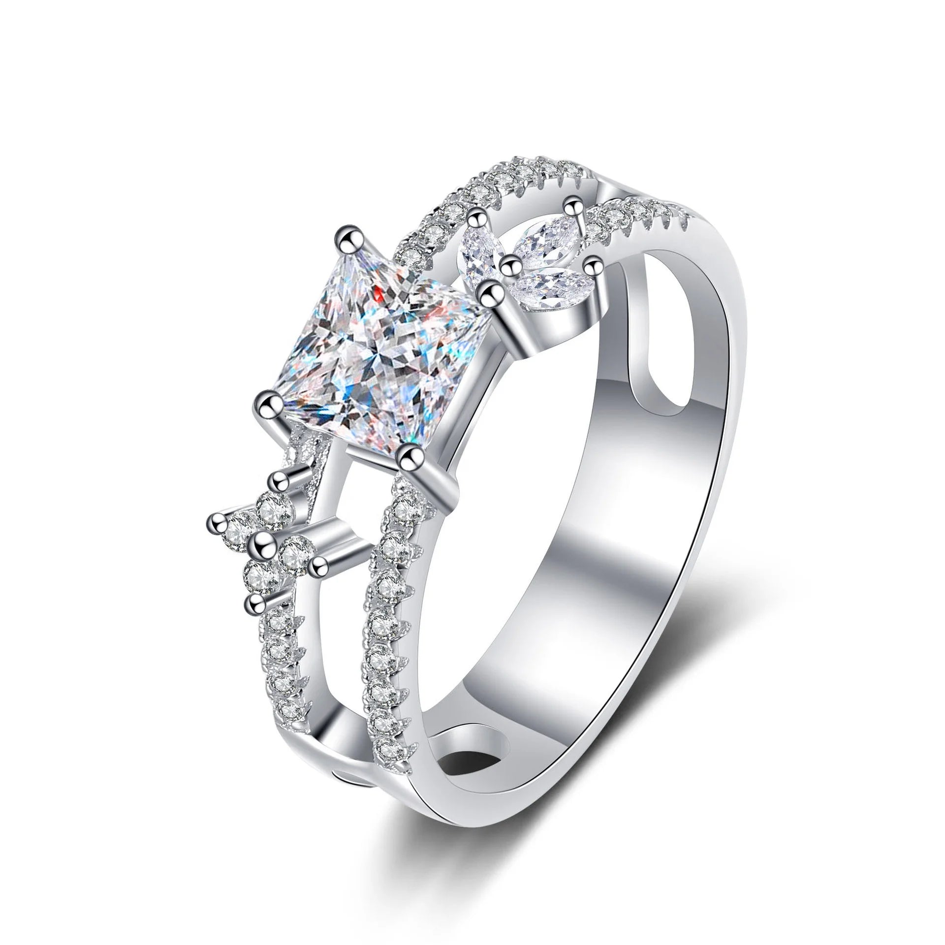 Hollow Out Shining Flower Design Moissanite 925 Sterling Silver Valentines Jewelry Diamond Moissanite Ring