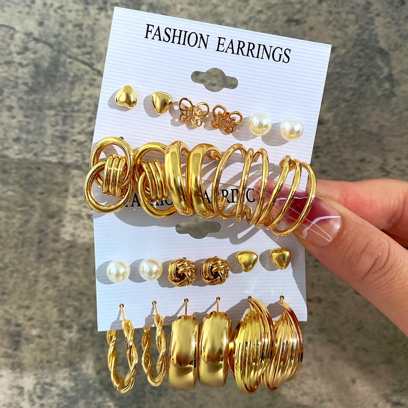 Punk Gold Earrings Creative Metal Elements Geometric Gold Stud Set of 6 Pieces