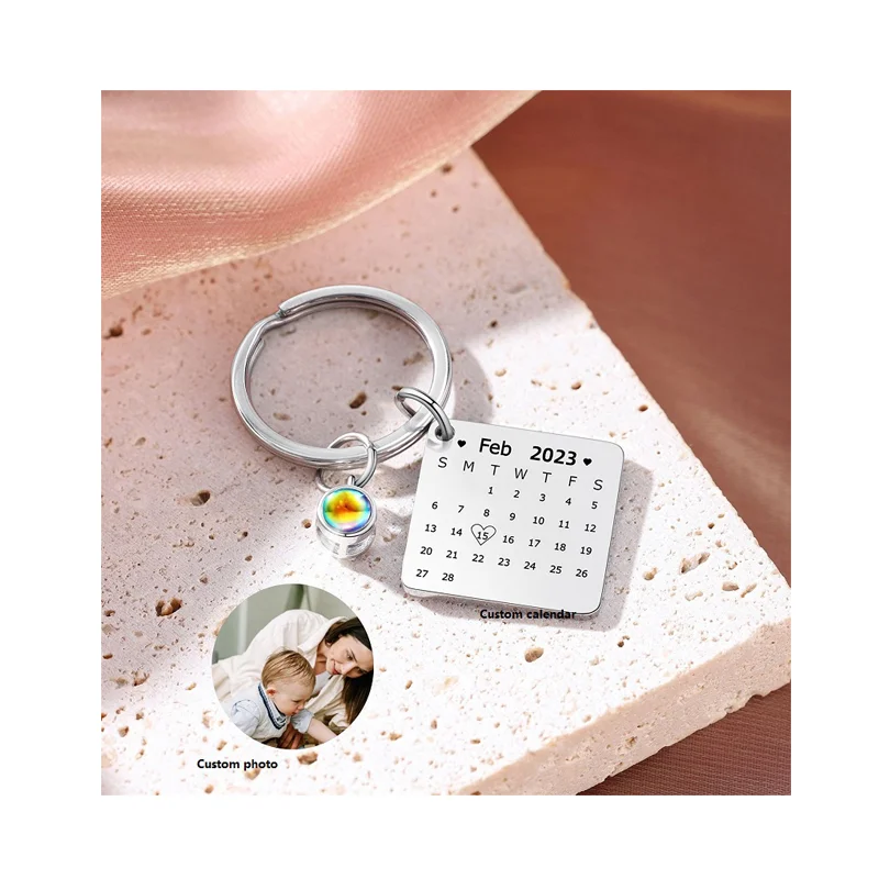 Custom Key Chain Engraved Calendar Date Stainless Steel Key Ring Personalized Birthday Gift for Boyfriend Husband