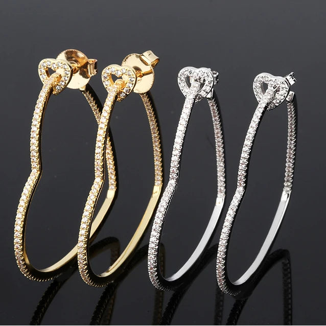SSeeSY Wholesale Hot Selling Fashion Jewelry Nightclub Sexy Big Hoop Earrings Micro-encrusted Diamond Big Heart Shaped Earrings