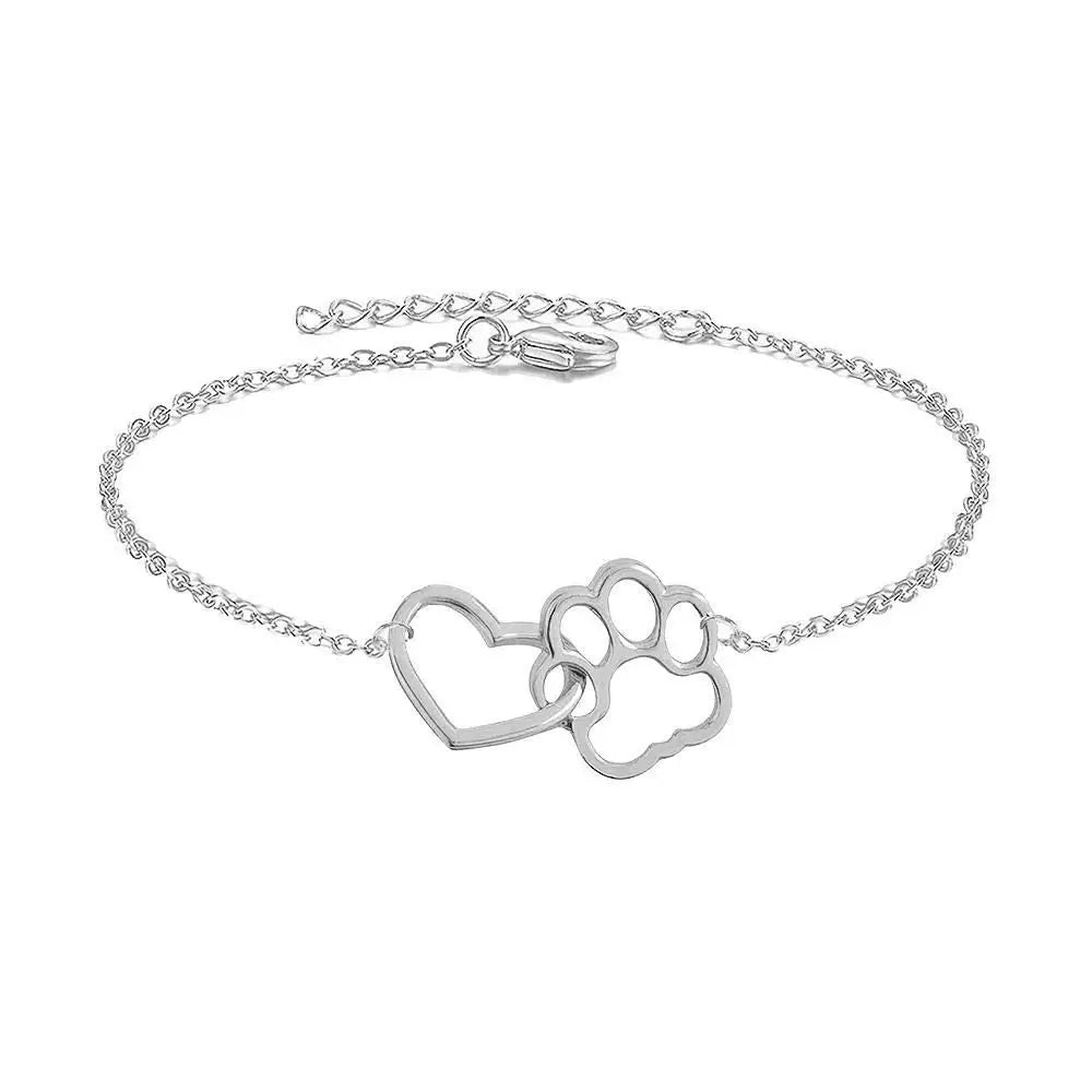 Fashion 925 Sterling Silver Heart Puppy Dog Paw Chain Bracelet Gift for Girls Women