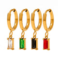 Exquisite 18k Gold Plated Stainless Steel Rectangle Zircon Drop Earrings Bling Crystal Rectangle Earring for Women