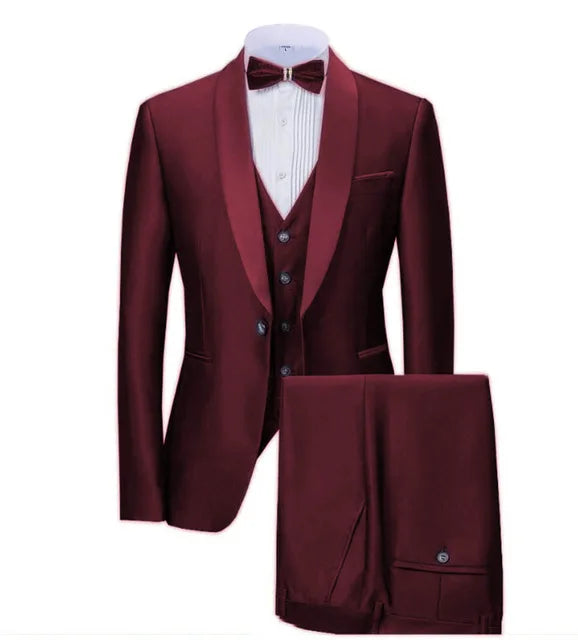Autumn 2025 New Navy Blue Men Suits 3 Pieces Formal Business Blazer Tuxedo Shawl Lapel for Wedding Groom Tailored Suits for Men