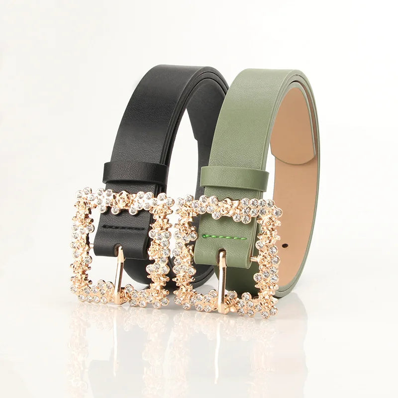 Fashion Cheap Rhinestone Diamond Belt Ladies Pu Belts Custom Women Belt With Logo