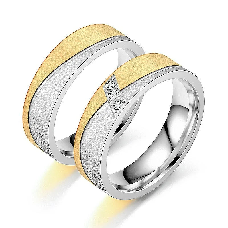 Simple Titanium Steel Shining Diamond Couple Ring Female Jewelry Male 18k Ring Gold Stainless Steel Zircon Ring