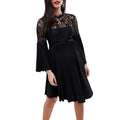 Elegant Black Lace Pleated Midi Skater Pregnancy Dress for Women Lady Maternity Clothing